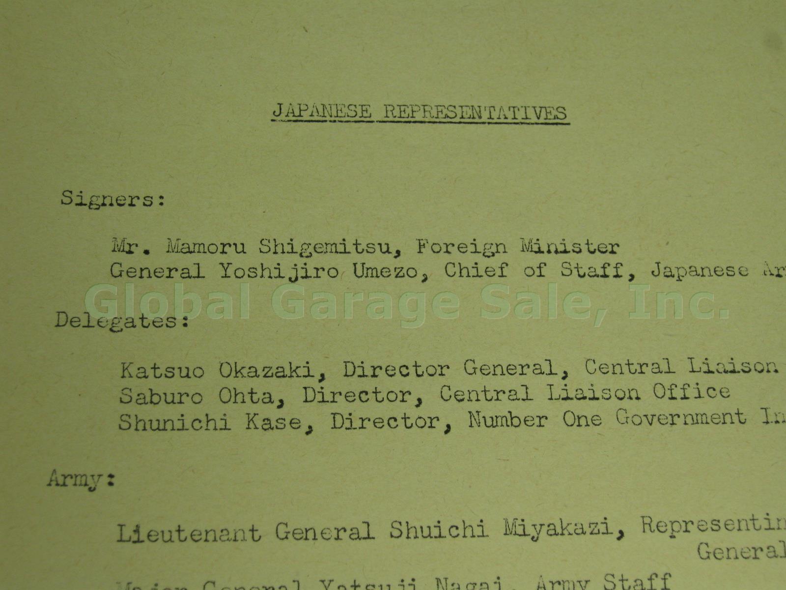 Original WWII 1945 Japanese Surrender Ceremony Documents USS Missouri + Articles 9