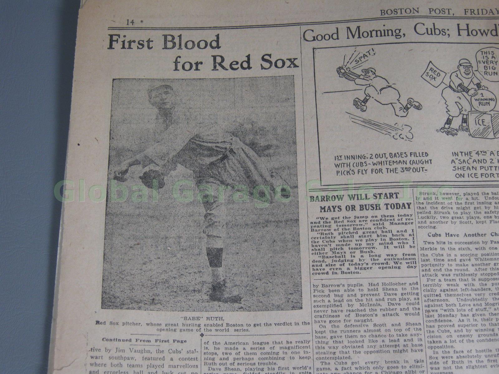 Boston Post 1918 Babe Ruth Photo Red Sox World Series Win + WWI Newspaper Lot NR 4