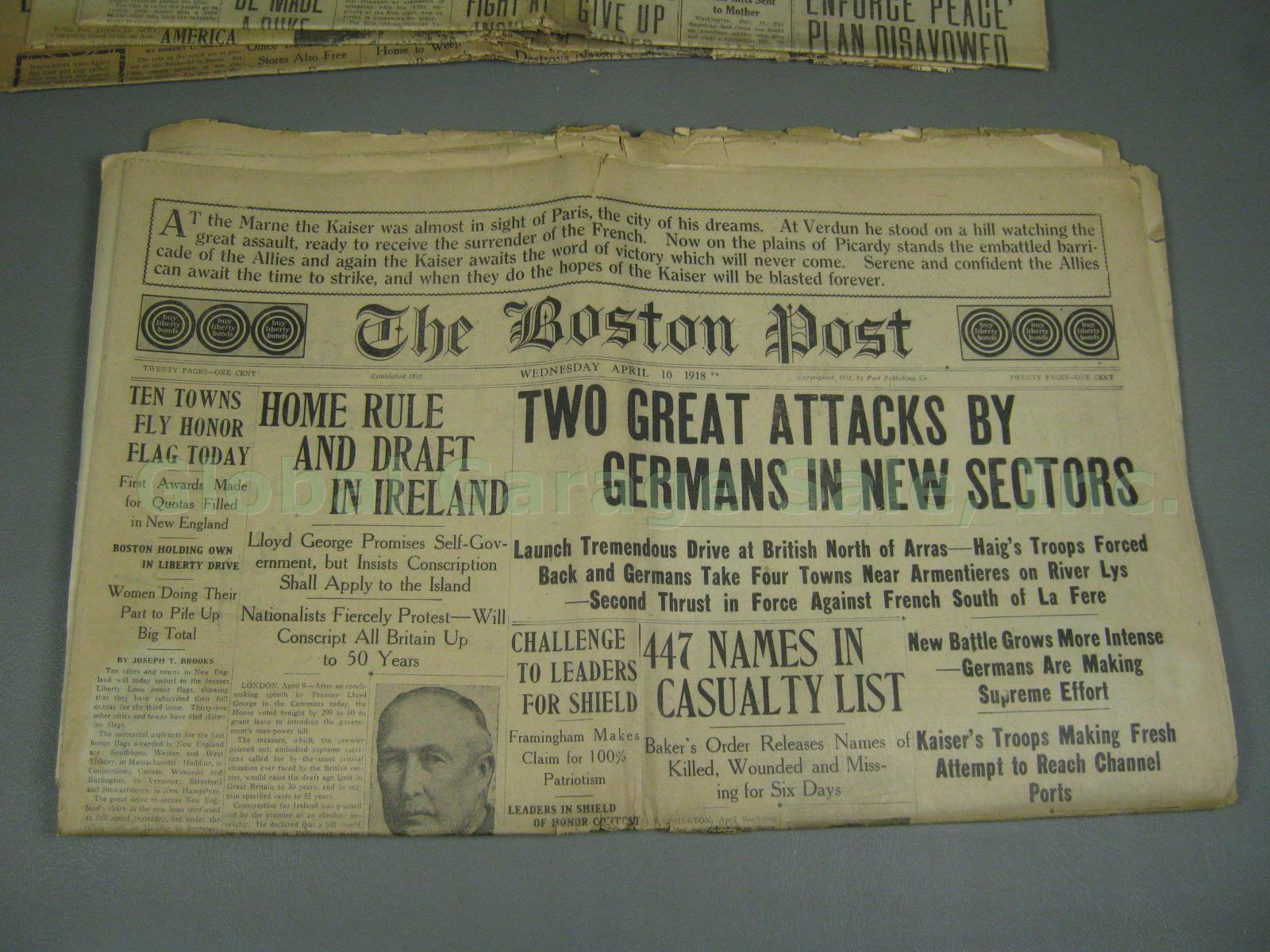 Boston Post 1918 Babe Ruth Photo Red Sox World Series Win + WWI Newspaper Lot NR 6