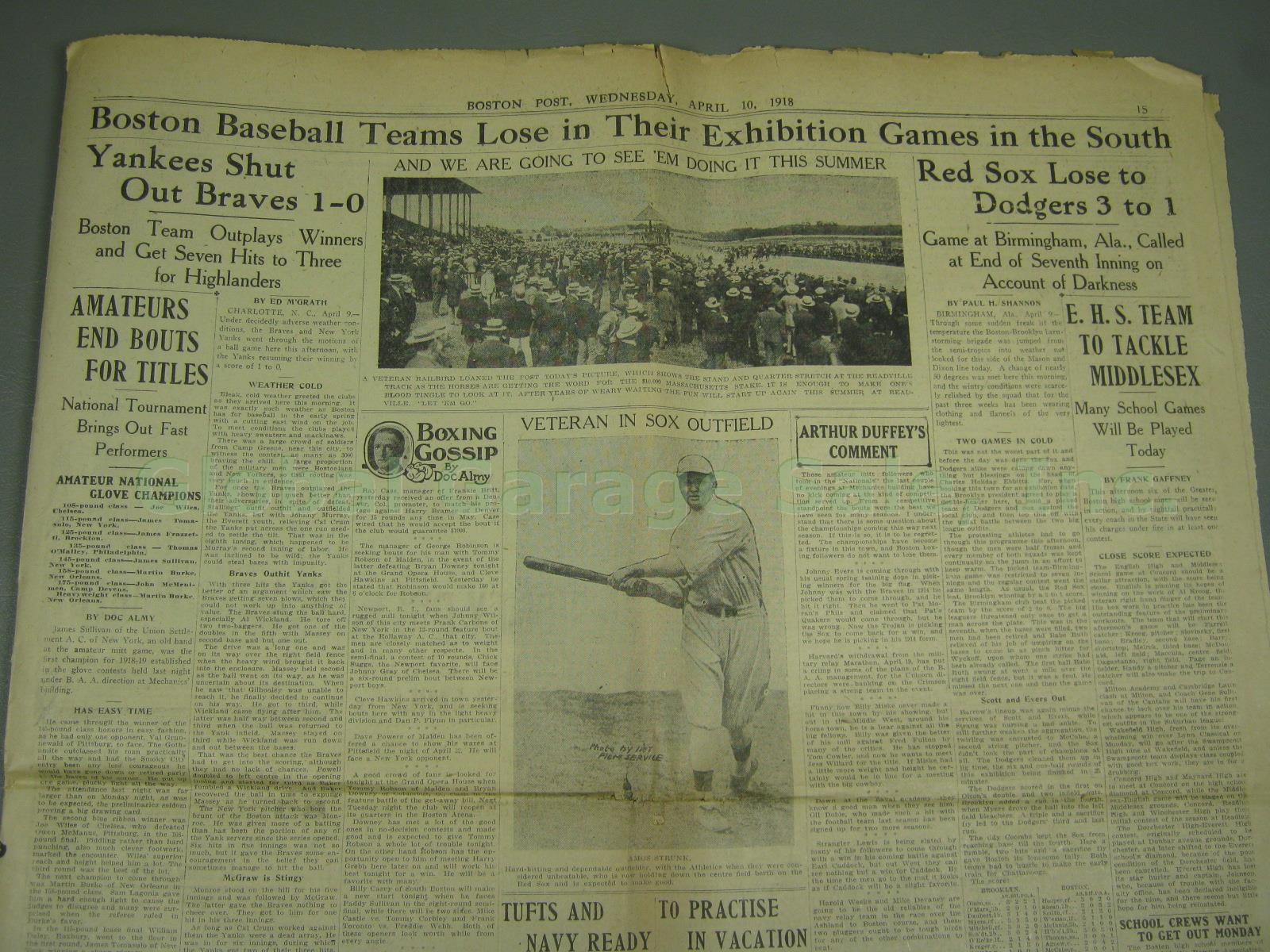 Boston Post 1918 Babe Ruth Photo Red Sox World Series Win + WWI Newspaper Lot NR 7