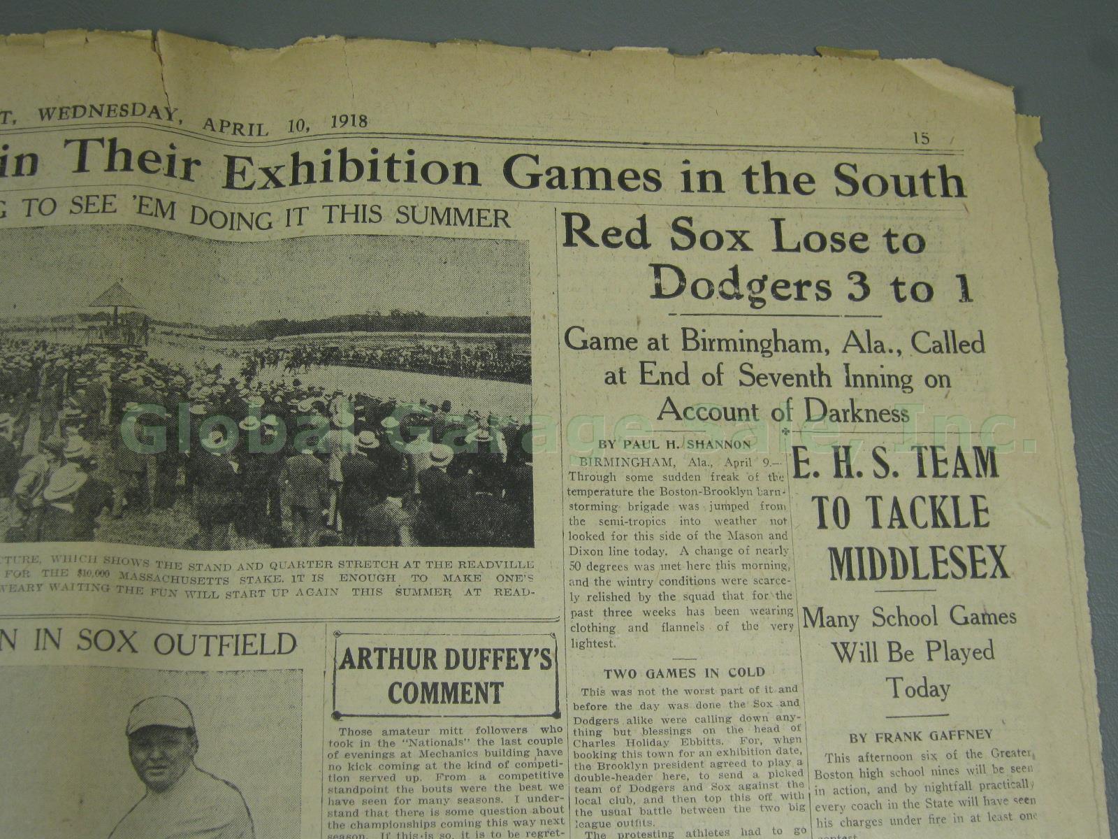 Boston Post 1918 Babe Ruth Photo Red Sox World Series Win + WWI Newspaper Lot NR 8