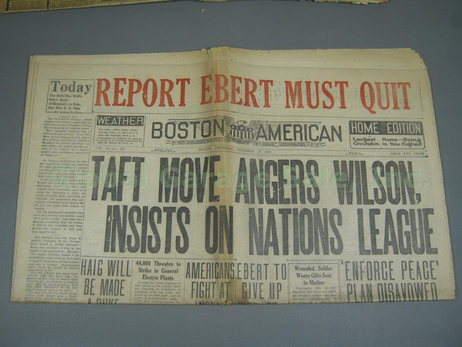 Boston Post 1918 Babe Ruth Photo Red Sox World Series Win + WWI Newspaper Lot NR 10
