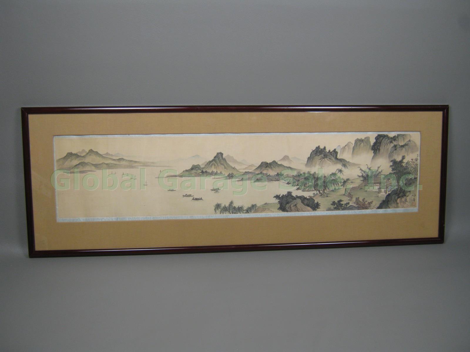 Vtg Antique Oriental Asian Japanese Chinese Silk Painting Signed Panorama Ocean