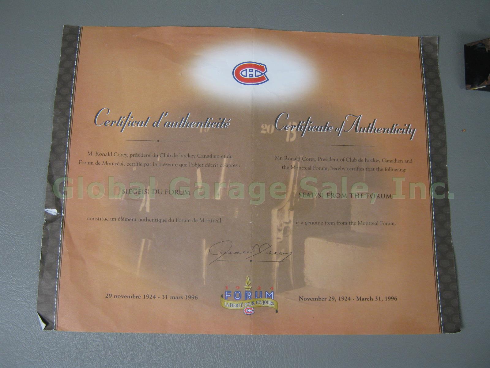 Original Montreal Forum Canadiens White Seat Chair With COA Section 310 Seat 26 8