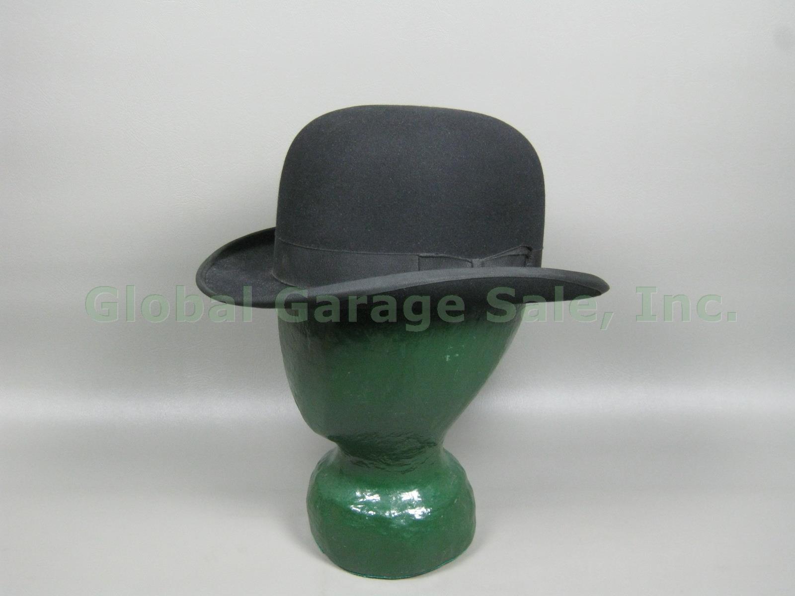 Mens Vtg Antique John B Stetson Black Felt Bowler Derby Hat 7 1/8 NO RESERVE BID