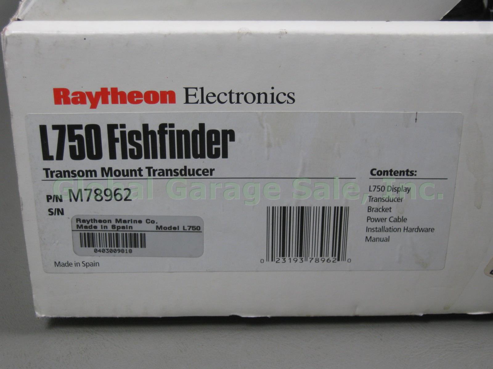Raytheon L750 Fishfinder Transom Mount Transducer W/ 7" FSTN LCD + Box Works NR! 5