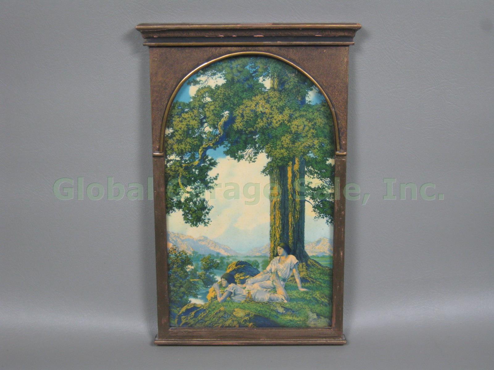 Vtg Antique 1927 Maxfield Parrish Hill Top Arch Framed Print House Of Art D601