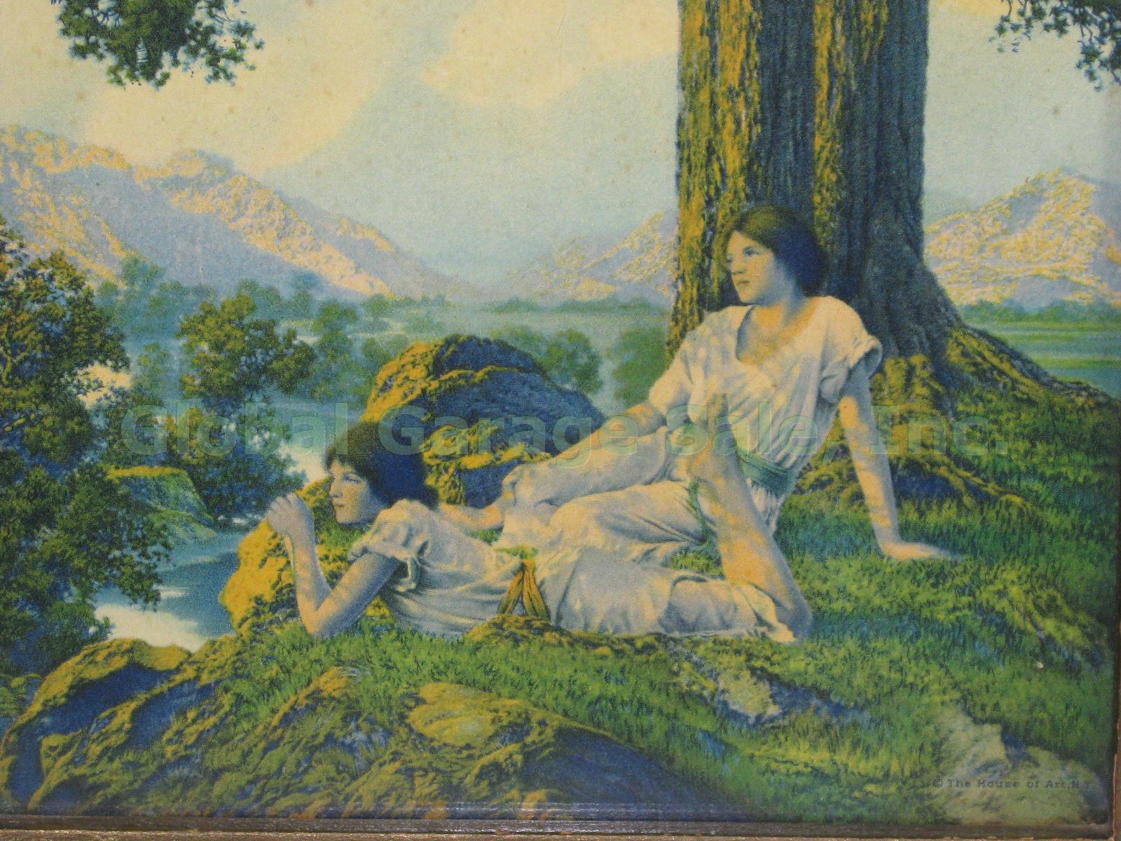 Vtg Antique 1927 Maxfield Parrish Hill Top Arch Framed Print House Of Art D601 1
