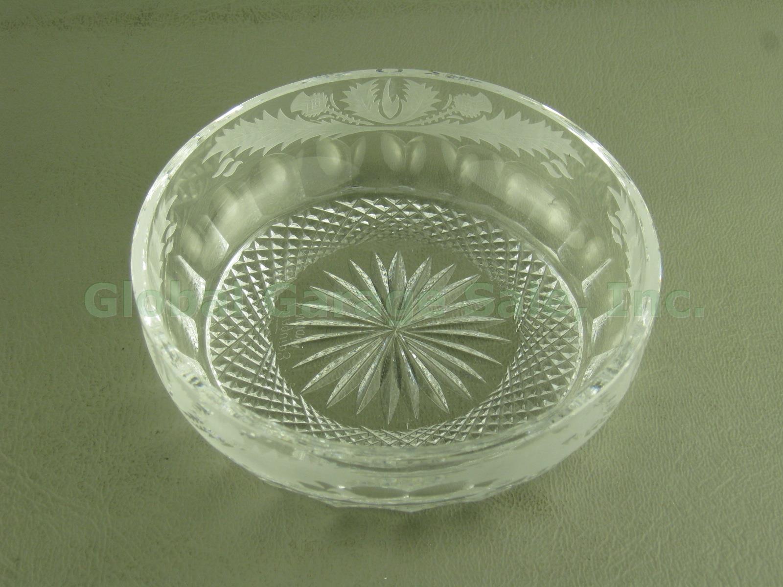 Vtg Edinburgh Thistle Pattern Etched Cut Glass Crystal 4" Pitcher Jug +Dish Bowl 1