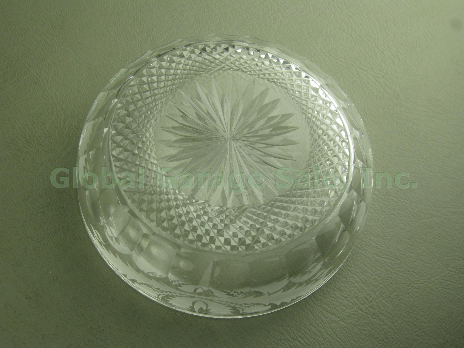 Vtg Edinburgh Thistle Pattern Etched Cut Glass Crystal 4" Pitcher Jug +Dish Bowl 2