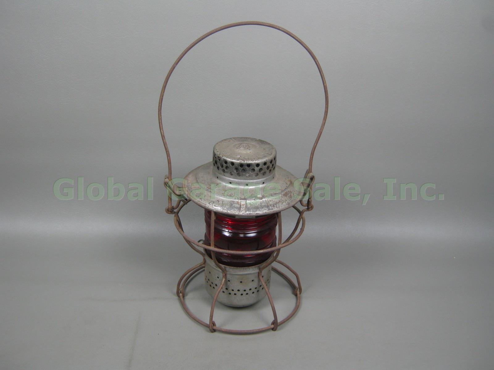Vtg Antique Handlan PRR Pennsylvania Railroad Train Lantern W/ Red Glass Globe