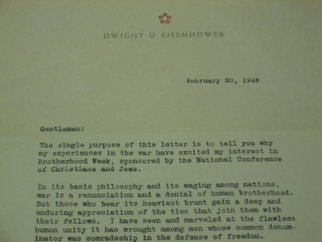 1948 Dwight D. Eisenhower Ike Signed Anti-War Letter NR 1