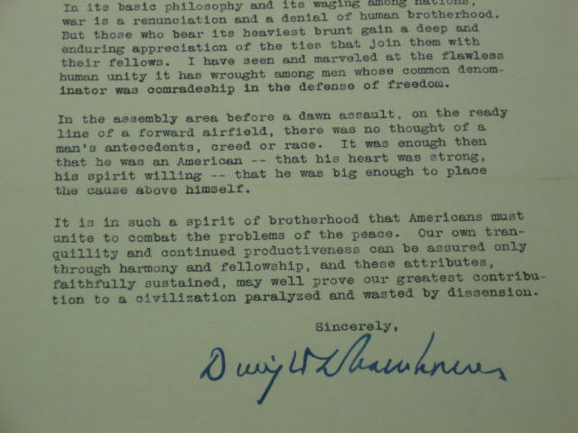 1948 Dwight D. Eisenhower Ike Signed Anti-War Letter NR 2