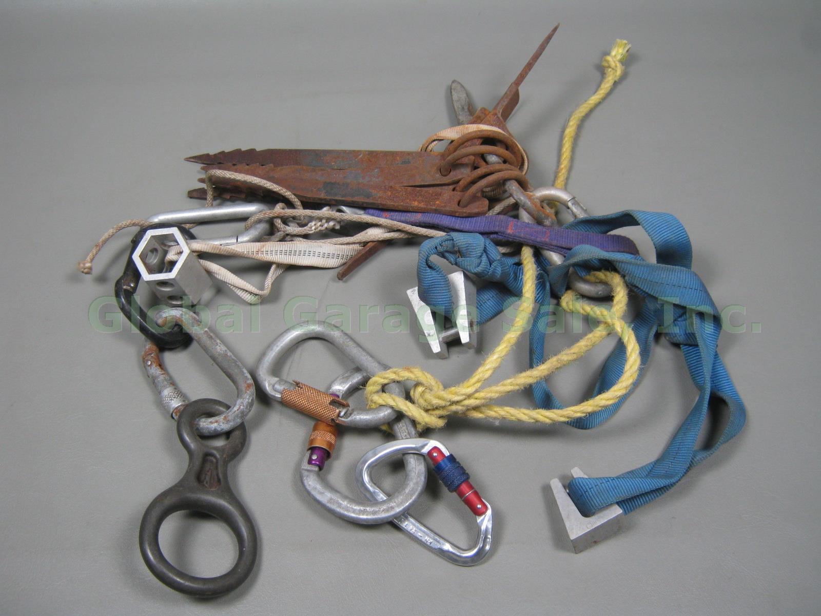 Rock Ice Climbing Gear Lot 8 Carabiner Locking Descender Drilled Hexentric Chock