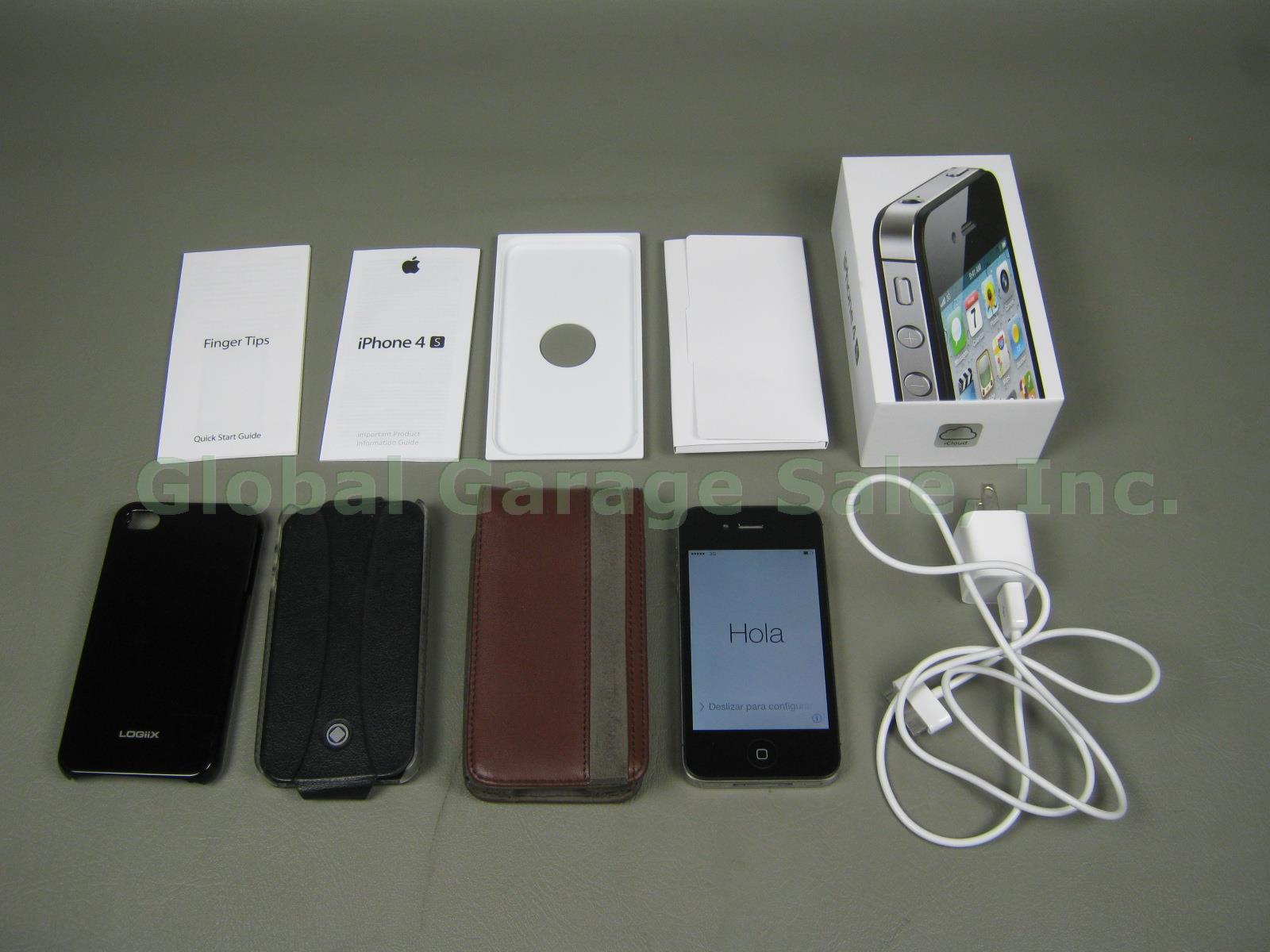 Black Verizon 32GB Apple iPhone 4S A1387 EMC 2430 MD278LL/A W/ Cases Bundle NR!