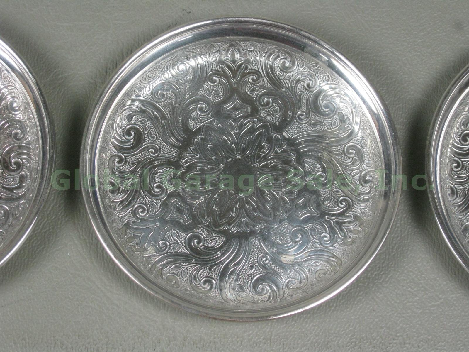 8 Vtg Antique Concord Silver Co Sterling Engraved Coaster Set 9.5 Ounces No Res! 1