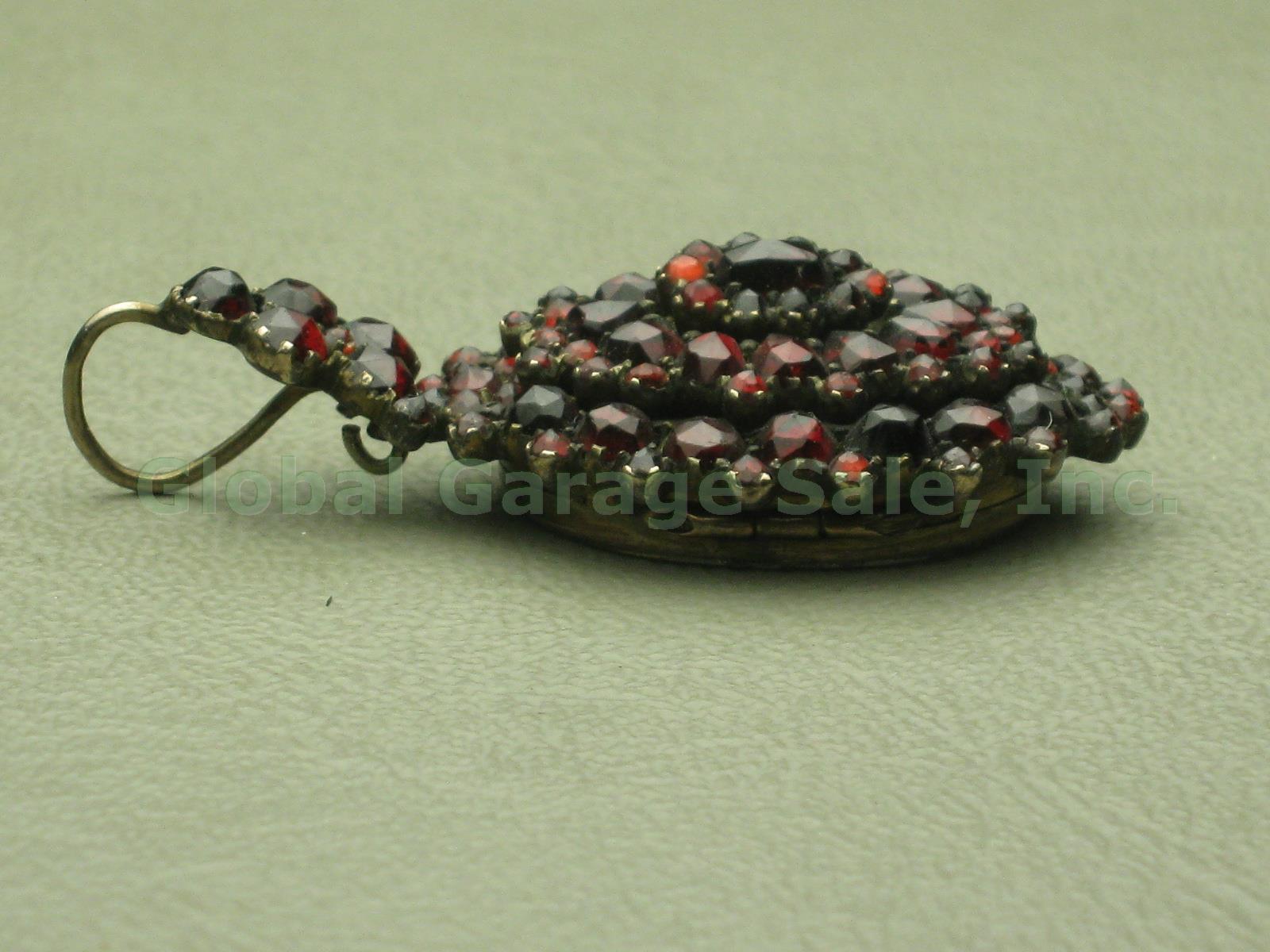 4 Vintage Antique Photo Lockets Garnet Opal Etched Necklace Pendants Jewelry Lot 3