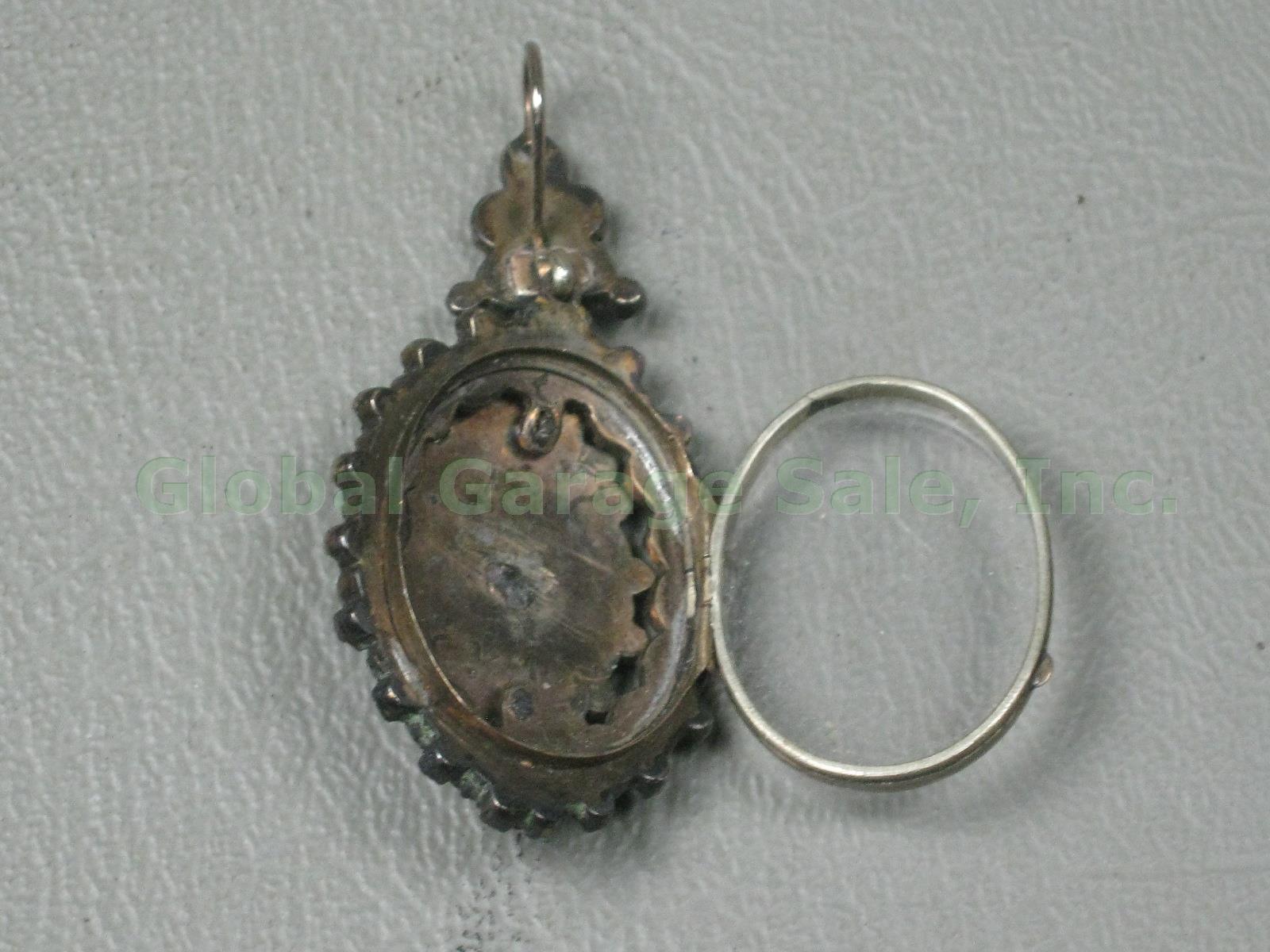 4 Vintage Antique Photo Lockets Garnet Opal Etched Necklace Pendants Jewelry Lot 6