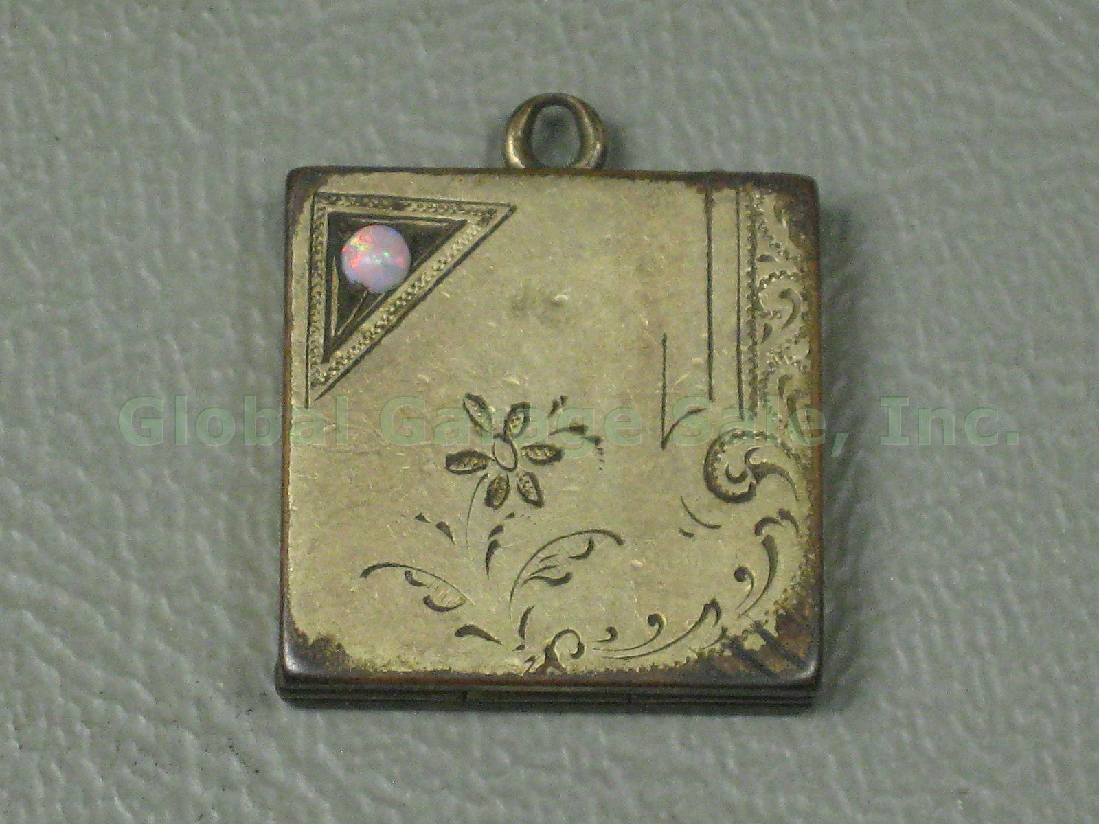 4 Vintage Antique Photo Lockets Garnet Opal Etched Necklace Pendants Jewelry Lot 7