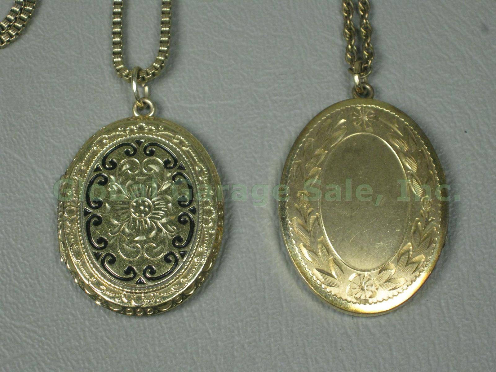 4 Vintage Antique Photo Lockets Garnet Opal Etched Necklace Pendants Jewelry Lot 10