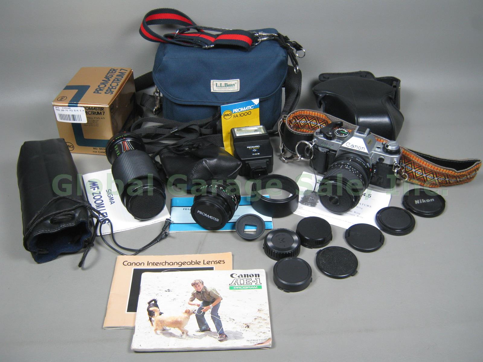 Canon AE-1 Program SLR FD 50mm Sigma 28-70 80-205 Macro Zoom Lens Case Bundle NR