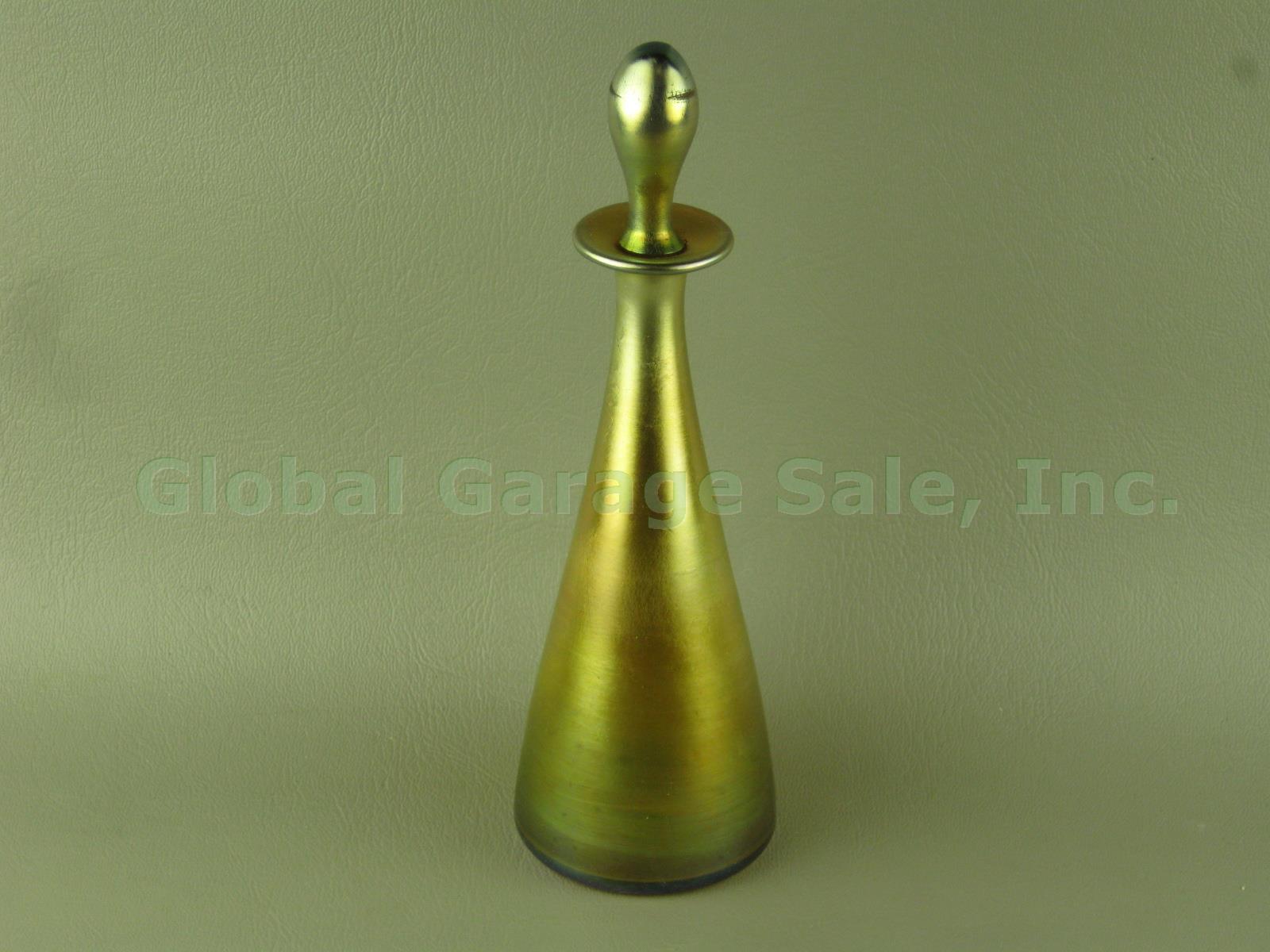 Vtg Antique Steuben Gold Aurene Perfume Bottle W/ Stopper Label DeVilbiss 6-7/8"