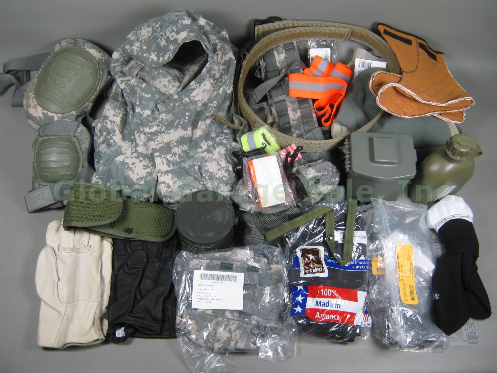 NEW Huge Military Gear Lot Rain Jacket Gloves Knee Pads Molle Load Vest Canteen