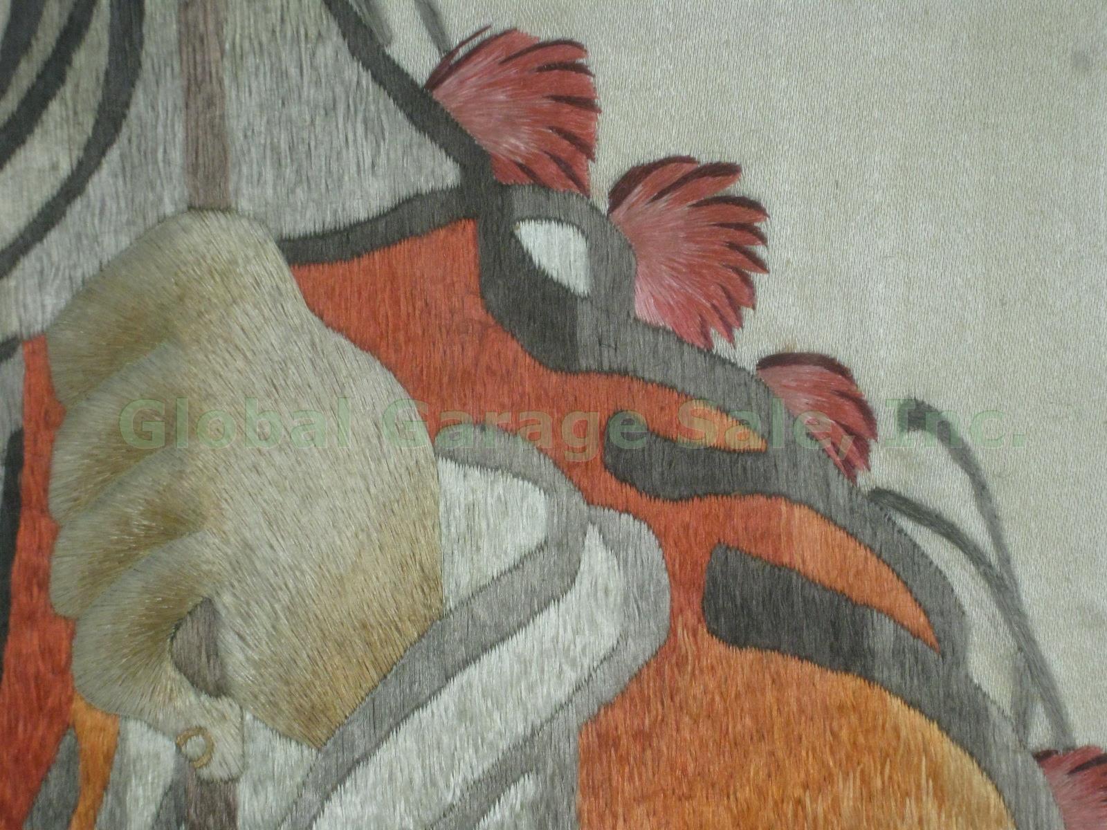Vtg Antique Japanese Signed Silk Embroidery Tapestry Painting Goat Herder 18"x41 13