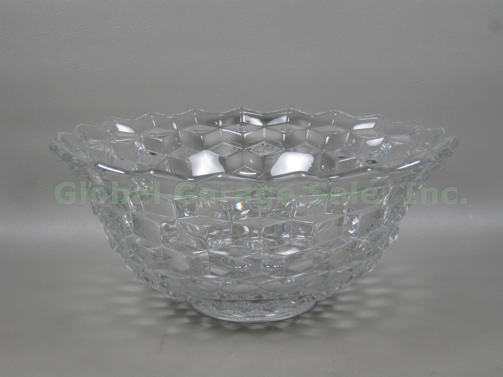 Vtg 14.5" Fostoria Early American Clear Glass Crystal Punch Bowl + 12 Cups Ladle 1