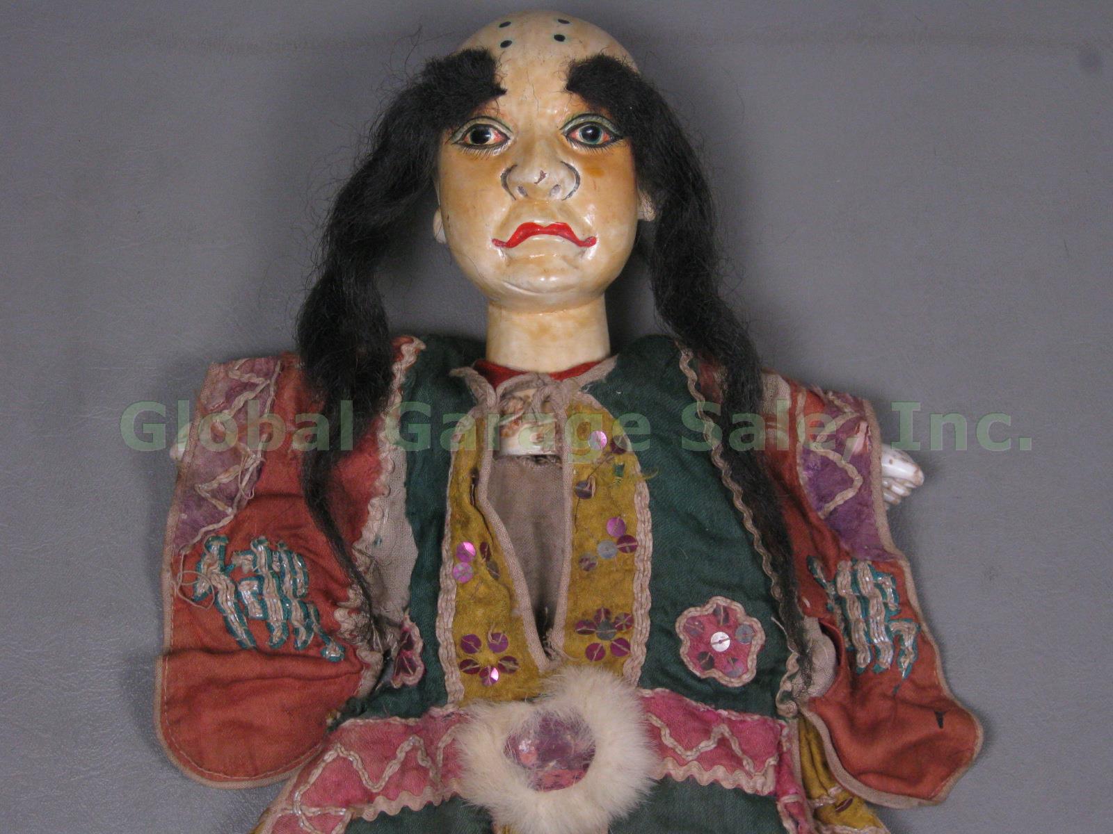 Antique Chinese 16" Puppet Doll Marionette Wooden Head Silk Clothing Human Hair? 1