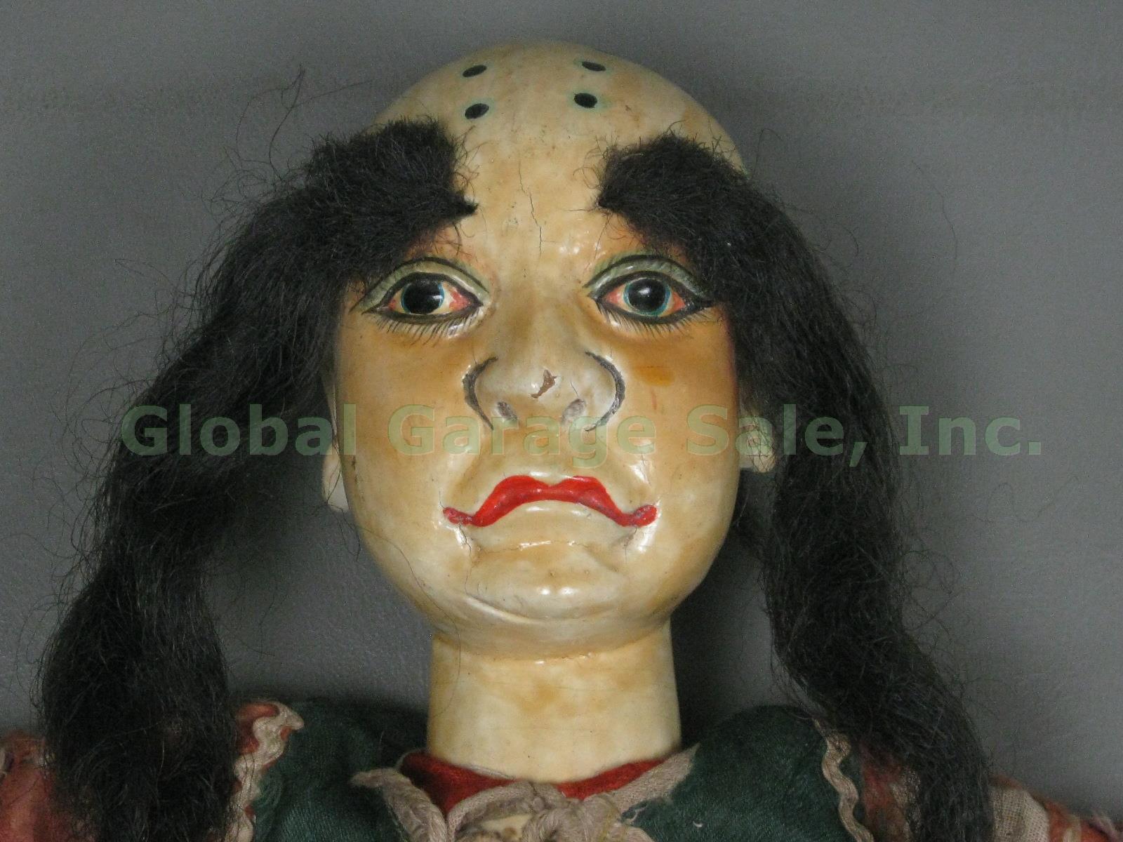 Antique Chinese 16" Puppet Doll Marionette Wooden Head Silk Clothing Human Hair? 2
