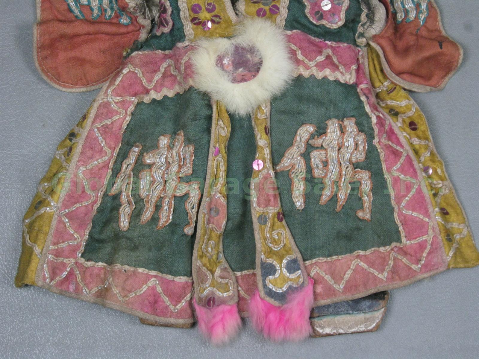 Antique Chinese 16" Puppet Doll Marionette Wooden Head Silk Clothing Human Hair? 4