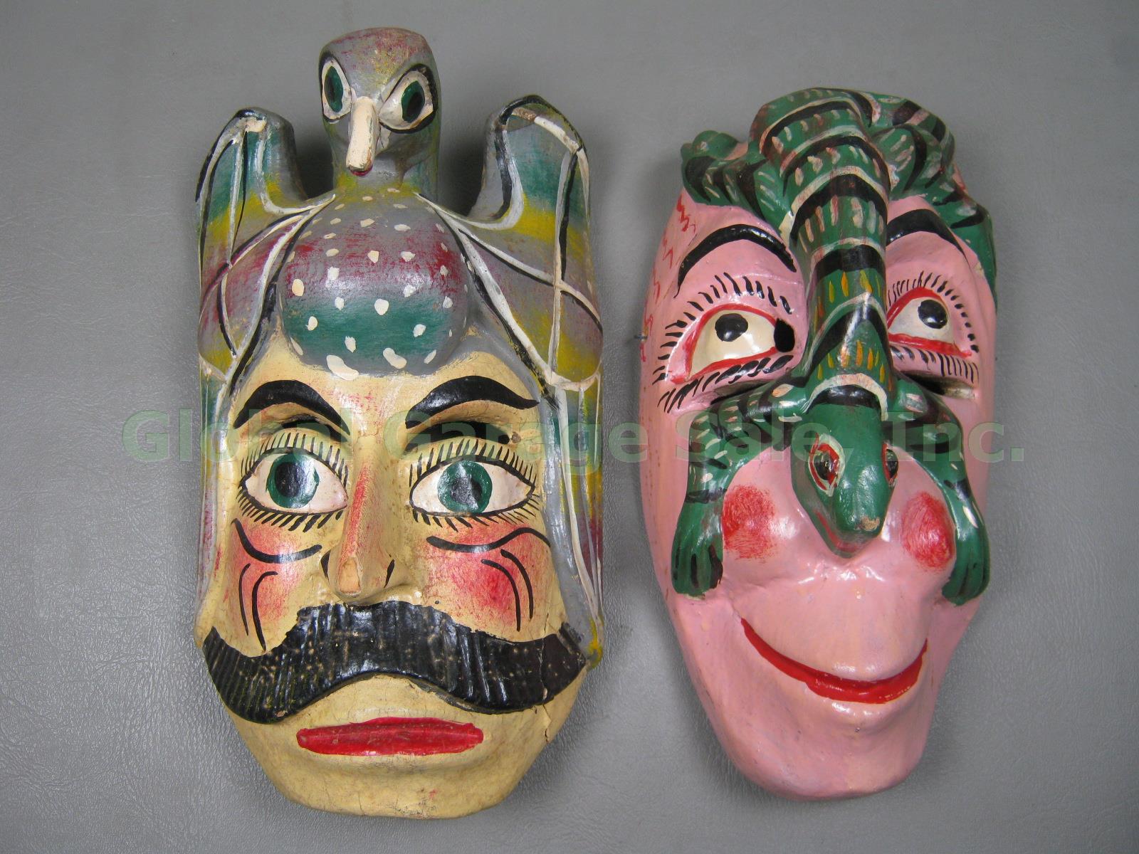 4 Vintage Mexican Hand Carved Wood Wooden Folk Art Dance Masks Bird Lizard Bugs 1