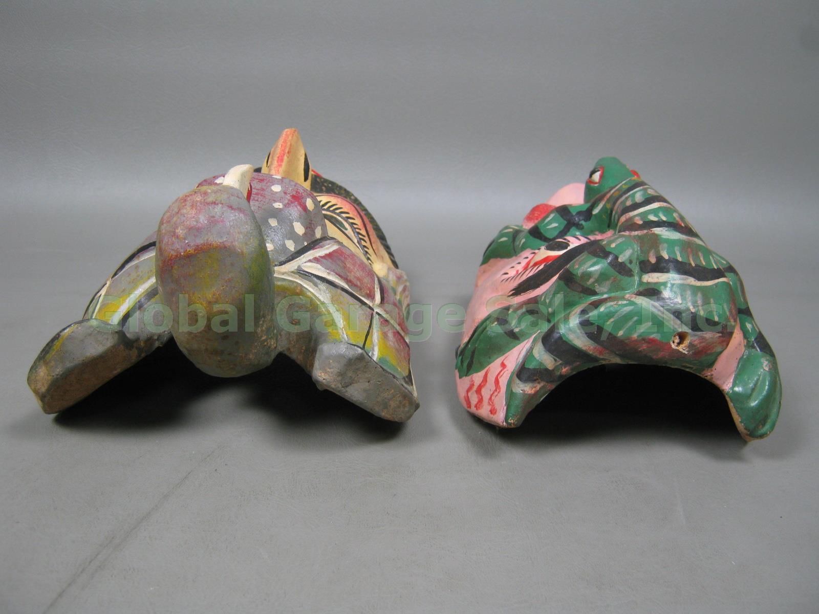 4 Vintage Mexican Hand Carved Wood Wooden Folk Art Dance Masks Bird Lizard Bugs 4