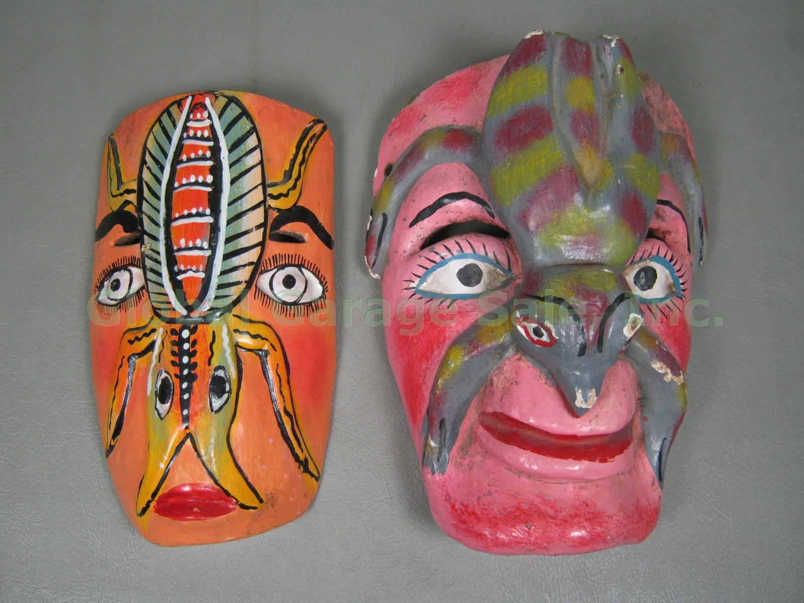 4 Vintage Mexican Hand Carved Wood Wooden Folk Art Dance Masks Bird Lizard Bugs 7