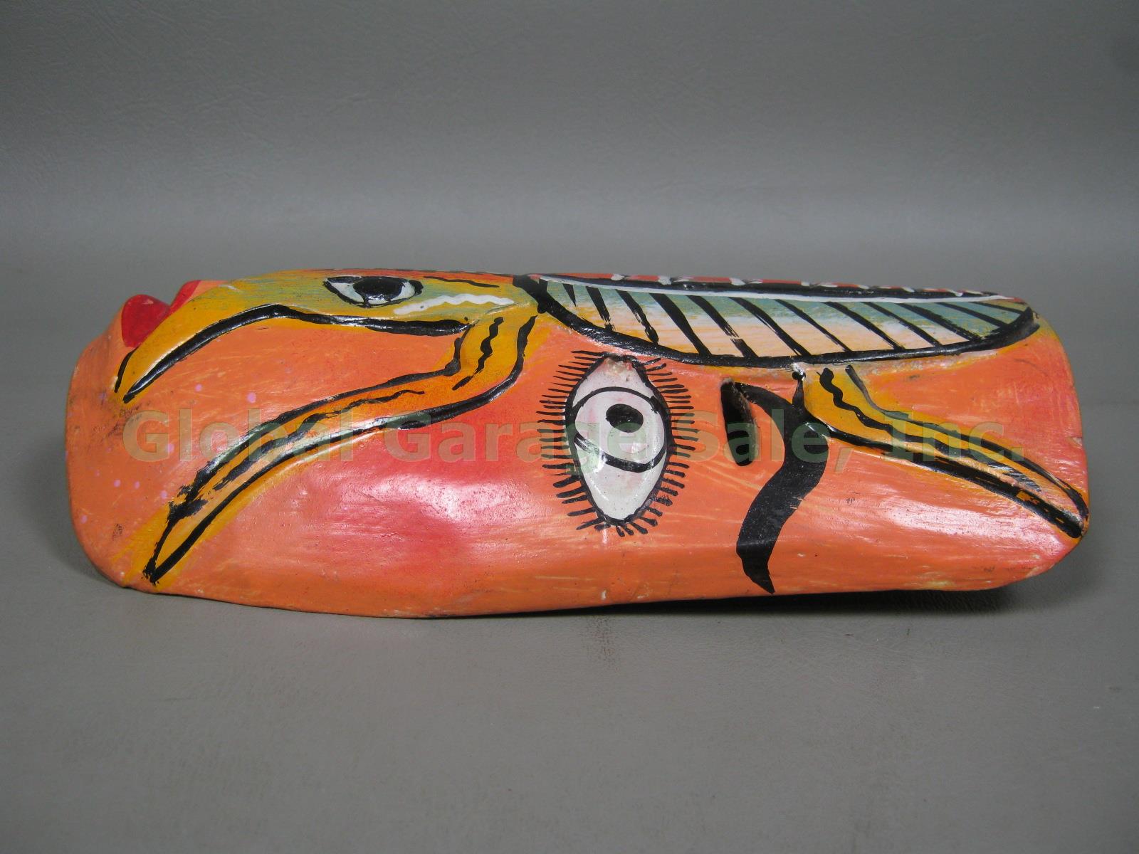 4 Vintage Mexican Hand Carved Wood Wooden Folk Art Dance Masks Bird Lizard Bugs 10