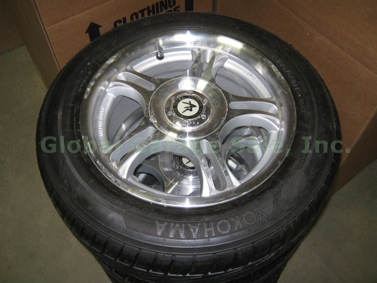 4 Yokohama 185 65 R15 86H A550H Tires W/ American Racing Rims 15X7JJ Wheels Caps 1