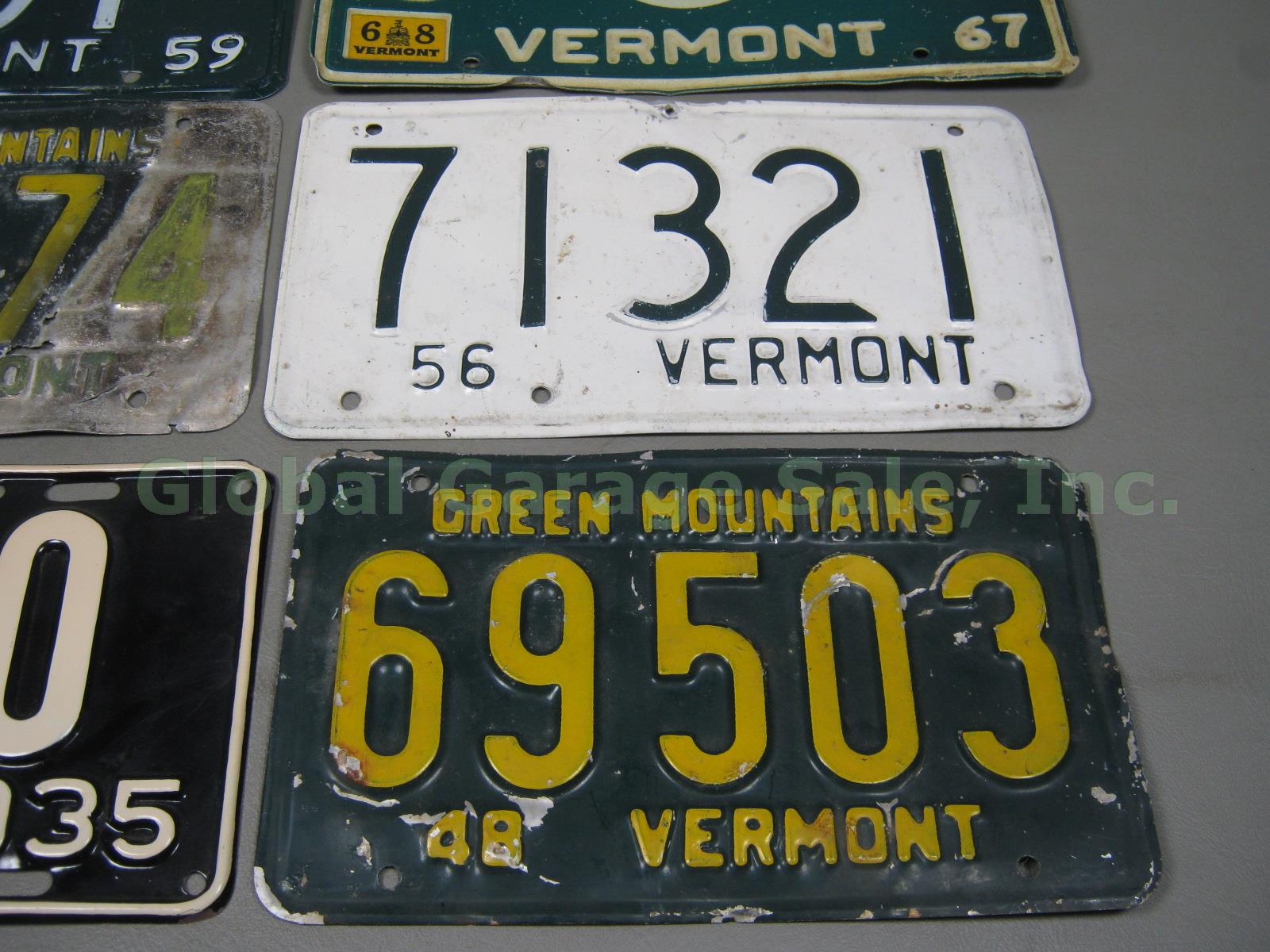 8 Vermont License Plate Tag Lot 1935 1948 AGR 1956 1959 1967 1970 Zero Vanity NR 2