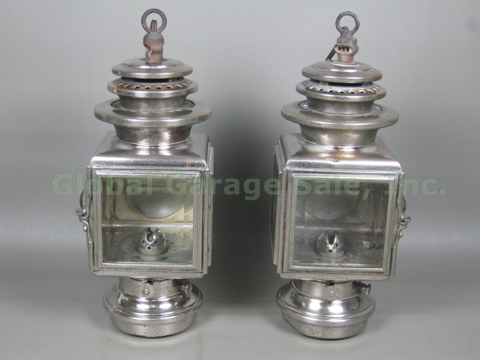 2 Antique CM Hall Carriage Headlights Lights Lamps Nickel Plated Electrified NR!