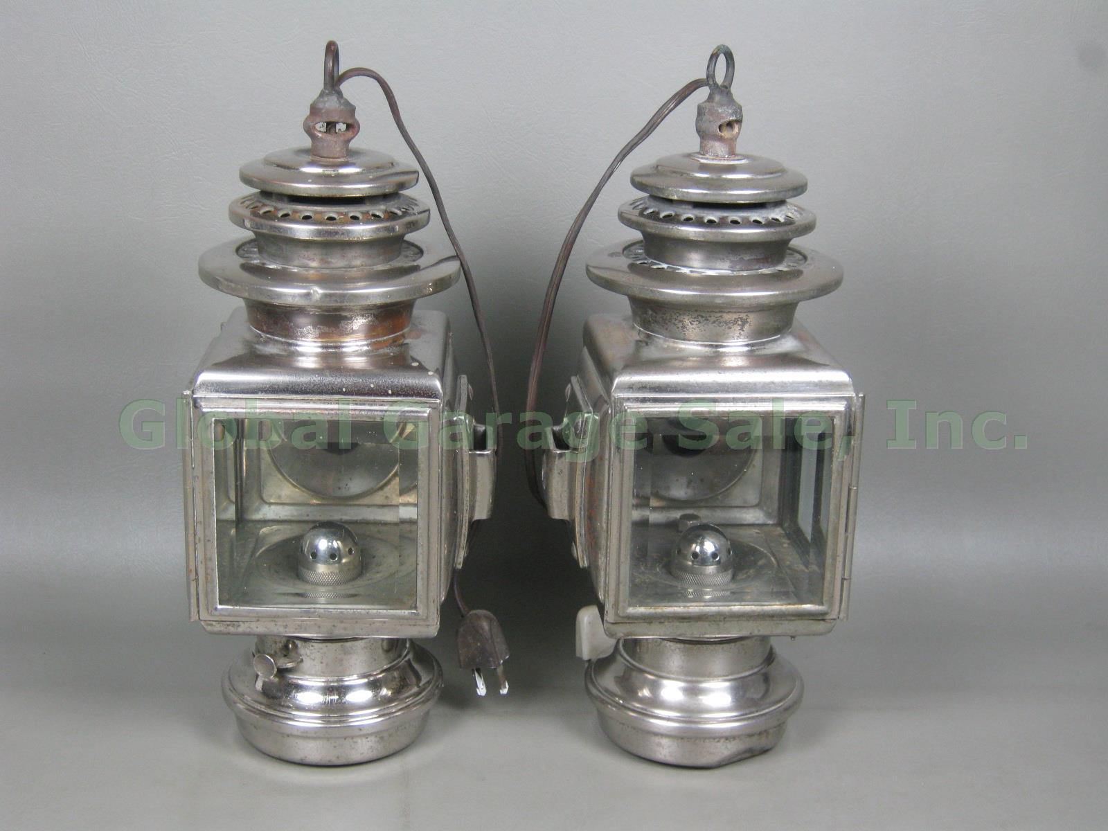 2 Antique CM Hall Carriage Headlights Lights Lamps Nickel Plated Electrified NR! 1