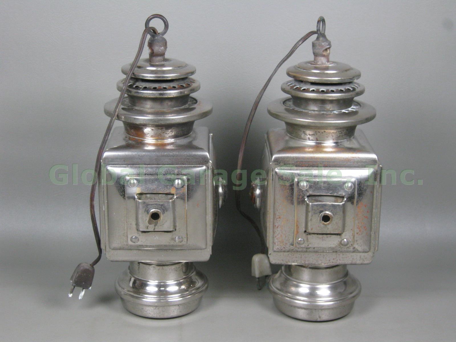 2 Antique CM Hall Carriage Headlights Lights Lamps Nickel Plated Electrified NR! 2