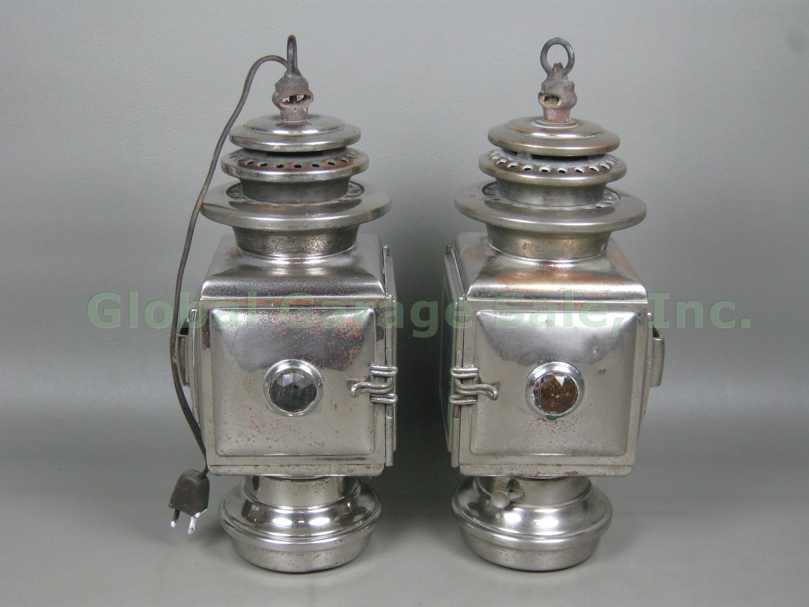 2 Antique CM Hall Carriage Headlights Lights Lamps Nickel Plated Electrified NR! 3