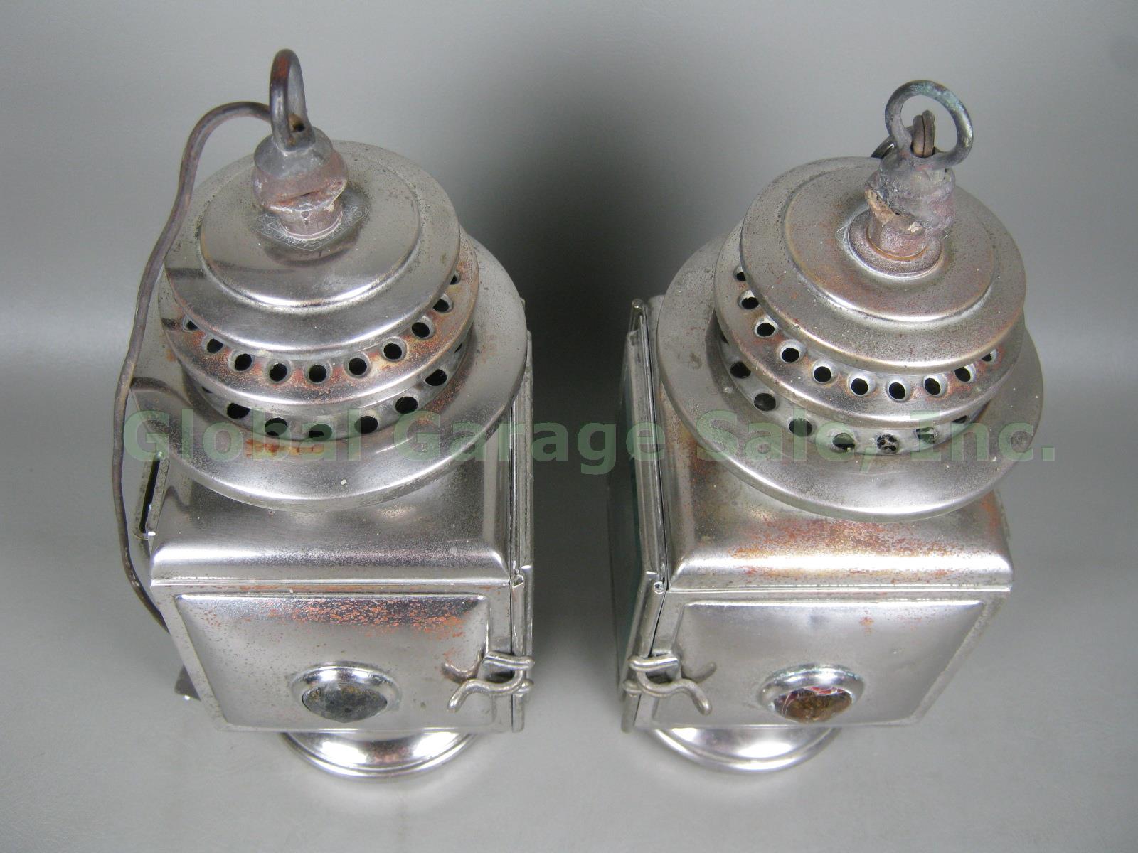 2 Antique CM Hall Carriage Headlights Lights Lamps Nickel Plated Electrified NR! 4