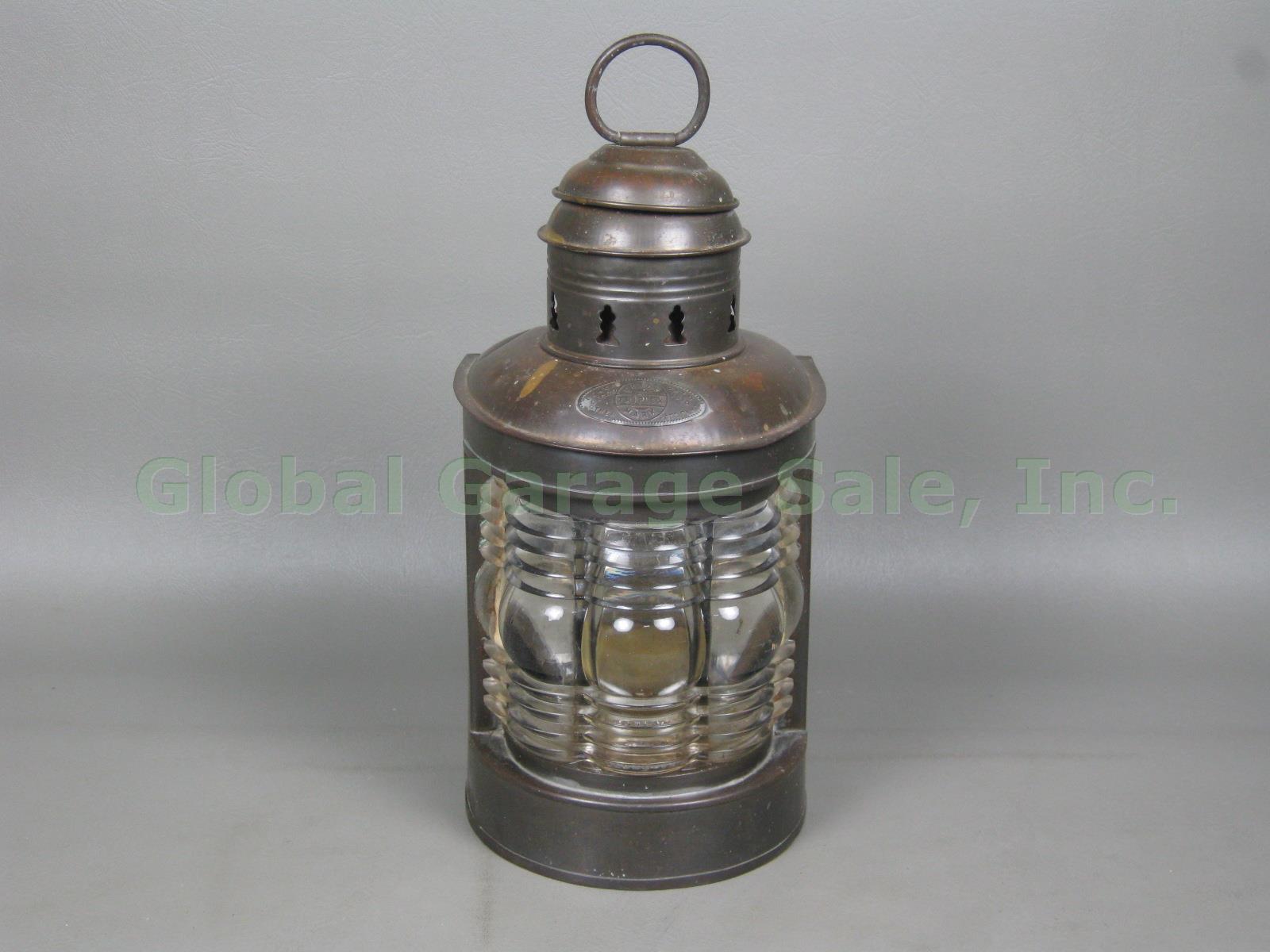 Antique Triplex Brass Maritime Ships Lantern Clear Glass Patent 1910 Electrified