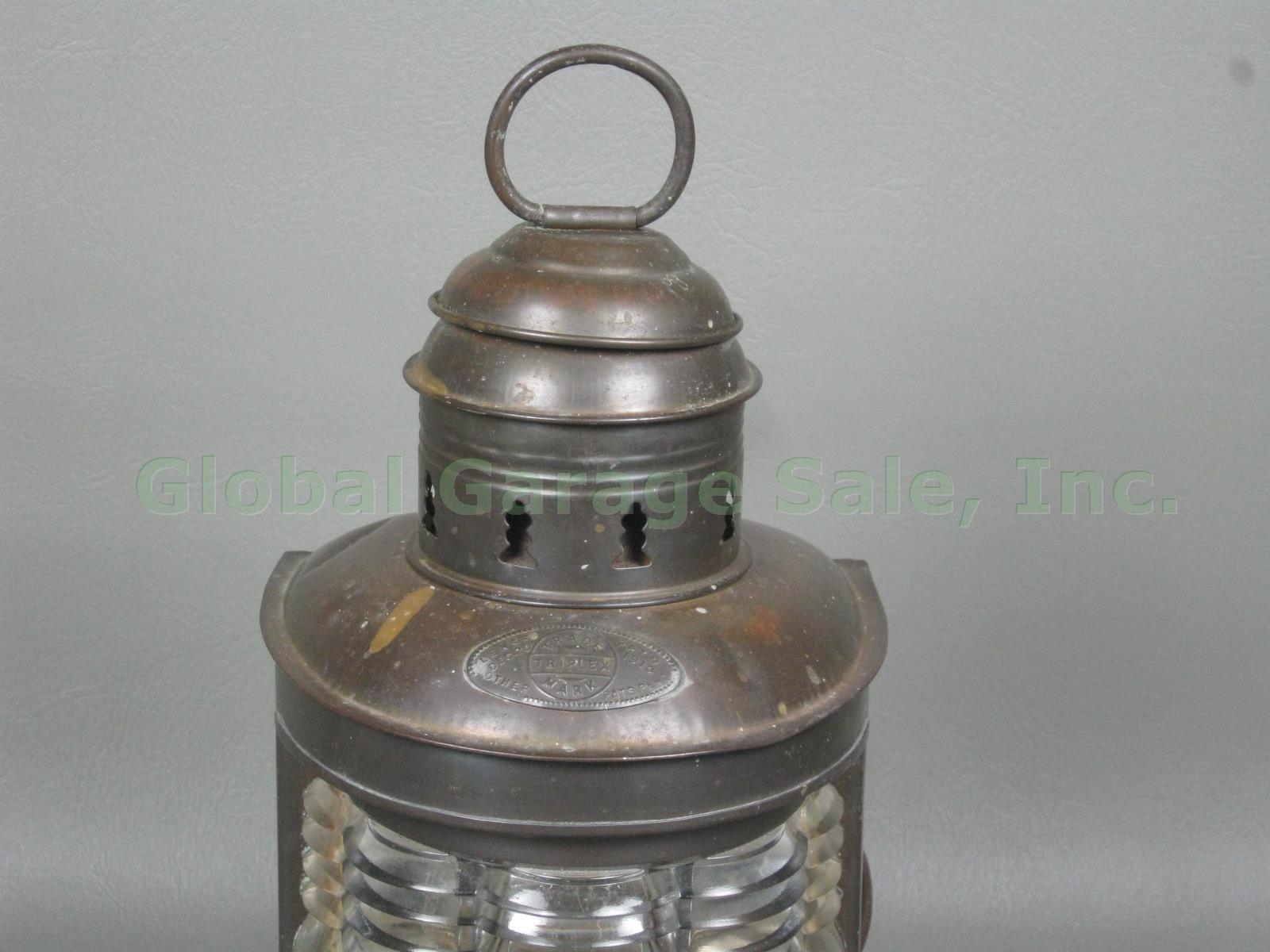Antique Triplex Brass Maritime Ships Lantern Clear Glass Patent 1910 Electrified 1