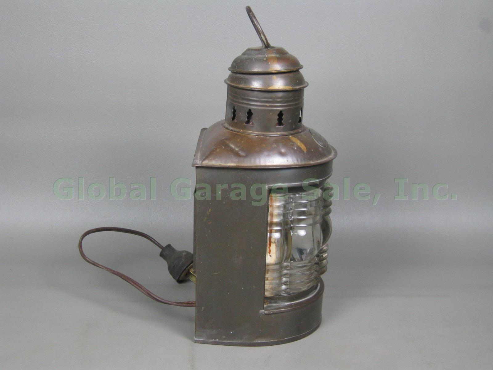 Antique Triplex Brass Maritime Ships Lantern Clear Glass Patent 1910 Electrified 3