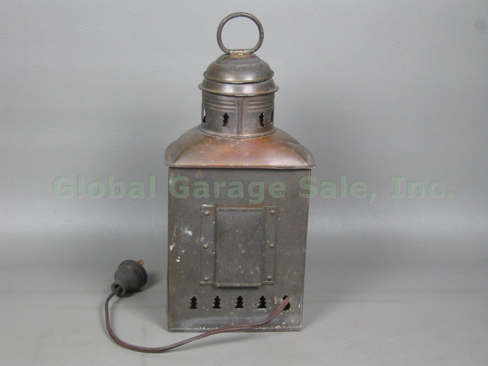 Antique Triplex Brass Maritime Ships Lantern Clear Glass Patent 1910 Electrified 4