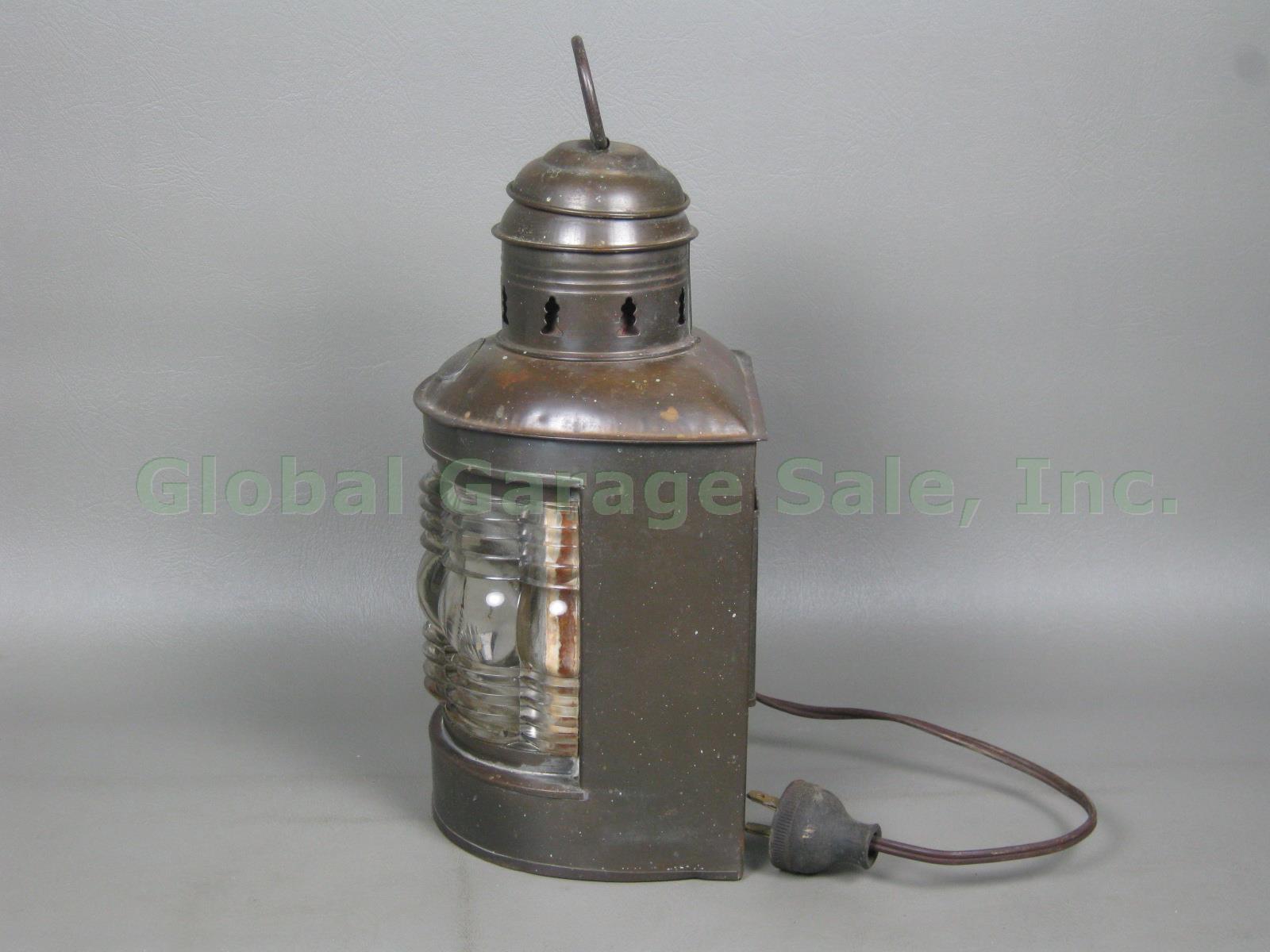 Antique Triplex Brass Maritime Ships Lantern Clear Glass Patent 1910 Electrified 5