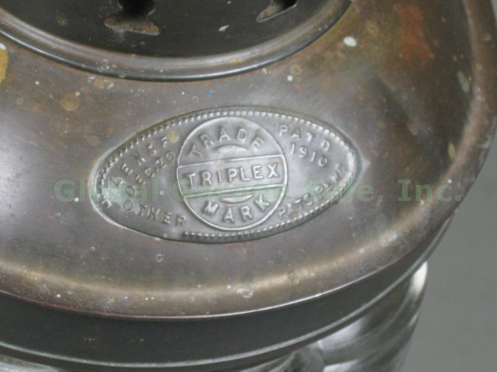 Antique Triplex Brass Maritime Ships Lantern Clear Glass Patent 1910 Electrified 6