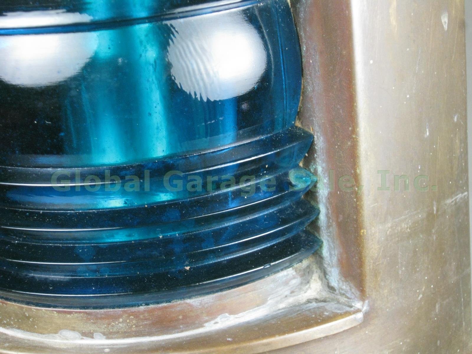 Vtg Antique Brass Maritime Ships Corner Lantern Blue Glass Woolcox Crittenden NR 8